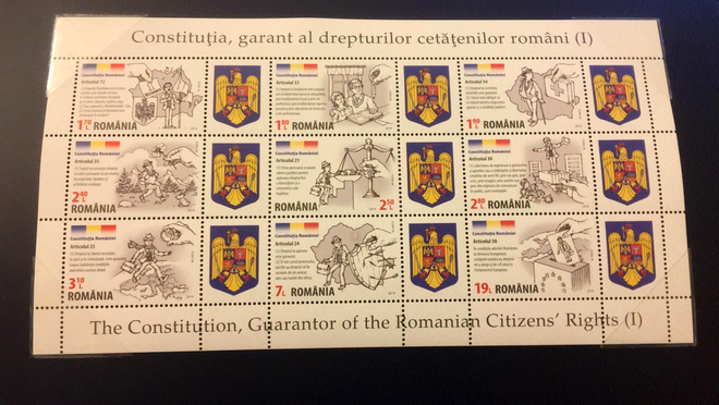 Drepturile românilor, tema centrală a unei noi colecții de timbre Romfilatelia