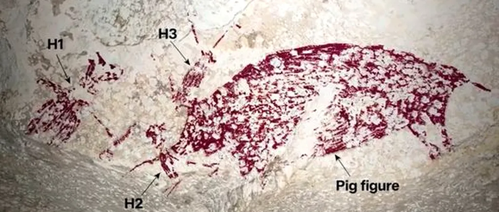 A fost descoperită CEA MAI VECHE pictură rupestră din lume. Înfăţişează oameni şi porci / Are cel puțin 51.200 de ani: „Ceva se întâmplă”