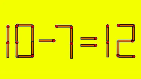 Test de inteligență | Mutați un singur chibrit, pentru a transforma 10-7=12 într-o egalitate corectă