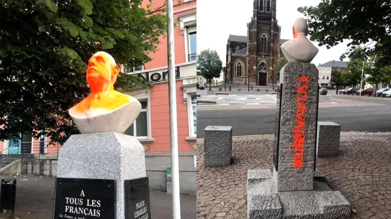 SCANDALOS. Bustul generalului Charles de Gaulle, vandalizat! Franța, sub teroarea protestelor violente