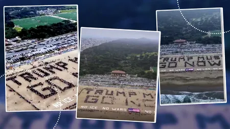 Ce i-au transmis protestatarii anti-Trump într-un mesaj gigantic pe nisipul unei plaje