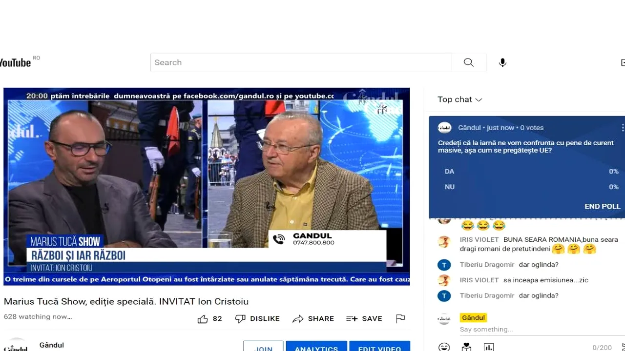 Poll Marius Tucă Show: „Credeți că la iarnă ne vom confrunta cu pene de curent masive, așa cum se pregătește UE?”. Rezultatul a fost destul de strâns