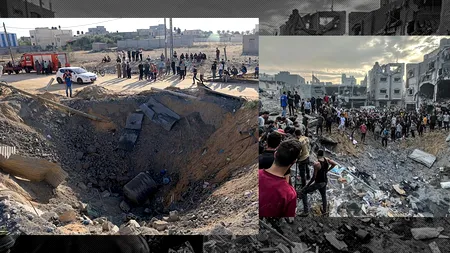 Craterele bombardamentelor din Gaza se văd 