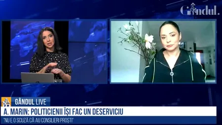 GÂNDUL LIVE. Andreea Marin: Ministrul Muncii se face că nu vede. / Nu avem nevoie nici de un mulțumesc de la politicieni, dar avem nevoie de un minim respect