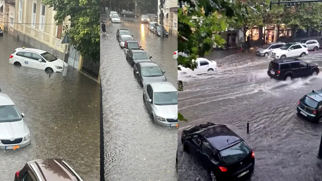 Avertizare de FURTUNI puternice în mai multe județe din nordul țării. Cluj-Napoca a fost inundat, iar județul Bistrița-Năsăud a fost lovit de grindină