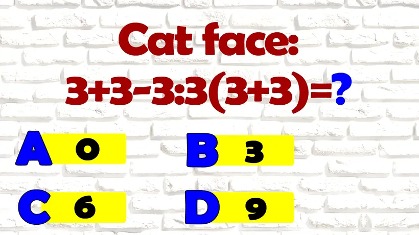 Test IQ pentru matematicieni | Cât face 3+3-3:3(3+3)?