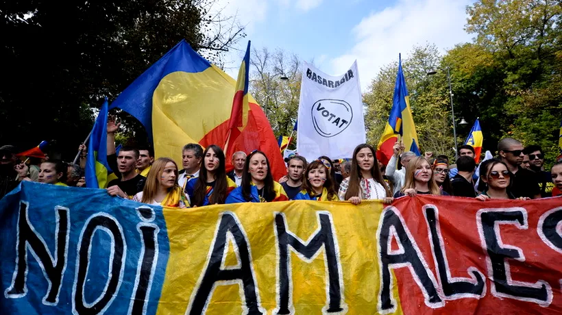 Mii de oameni au participat în Capitală la un marș pentru unirea României cu Republica Moldova