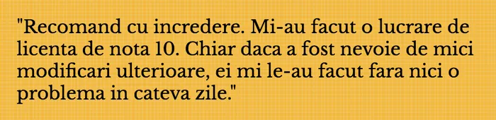 Captură a secțiunii de testimoniale a unuia dintre site-urile care oferă lucrări de licență și disertație la comandă