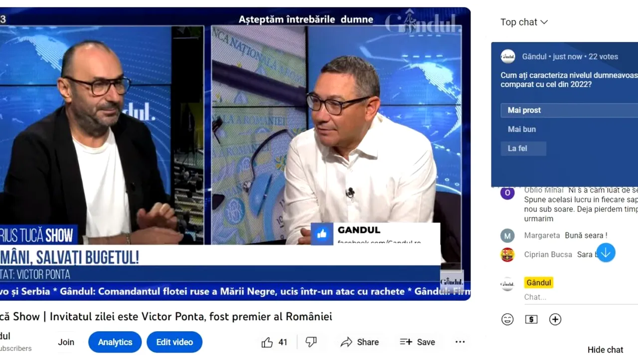 POLL Marius Tucă Show: „Cum ați caracteriza nivelul dumneavoastră de trai, comparat cu cel din 2022?”. Au existat trei variante de răspuns