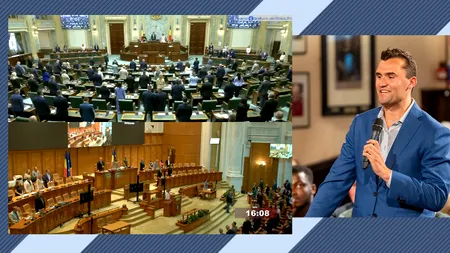 Moment de reculegere în Parlament pentru Charlie Kirk / Ghinea (USR) și Stoiciu (PSD) au refuzat să se ridice / George Simion REACȚIONEAZĂ