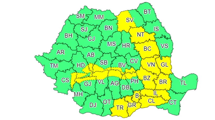 Atenționare ANM. Cod galben în România. Este vizat și Bucureștiul