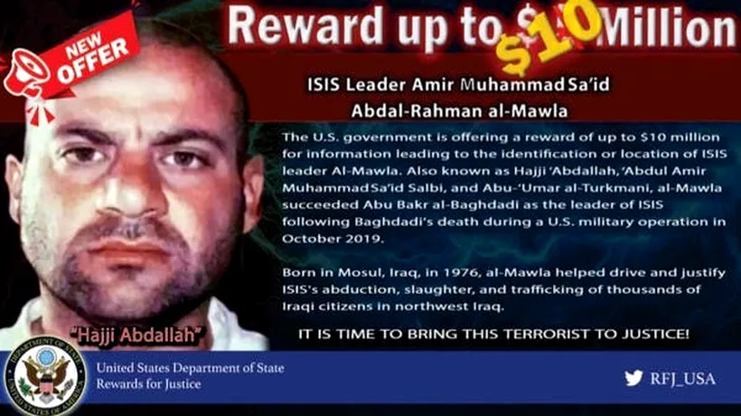 LIDER ISIS. SUA dublează recompensa pentru capturarea liderului ISIS la 10 milioane de dolari