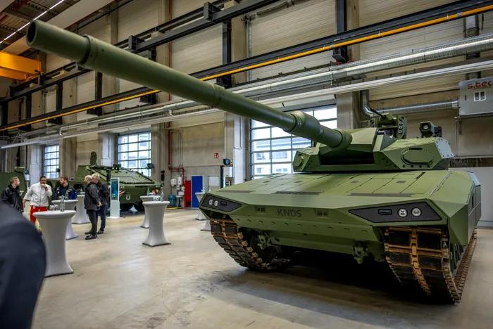 13 January 2025, Hesse, Kassel: A Leopard 2 A-RC 3.0 tank stands in the production halls of the manufacturer, KNDS Deutschland GmbH & Co. KG.,Image: 953368357, License: Rights-managed, Restrictions: , Model Release: no