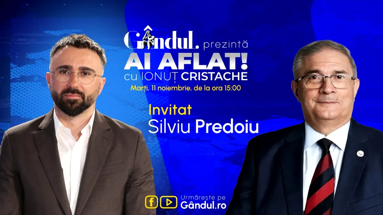 „Ai Aflat! cu Ionuț Cristache” începe marți, 11 noiembrie, de la ora 15.00, live pe Gândul. Invitat: Silviu Predoiu