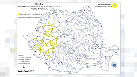 Cod Galben de viituri și inundații în bazinele hidrografice din Vestul și Sud-Vestul României