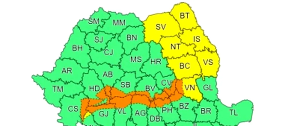 Cod portocaliu de vânt în 13 județe din România. Vântul va sufla cu rafale de până la 140 km/h