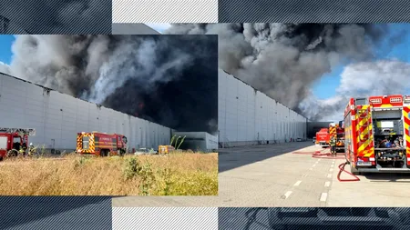 Incediu pe A1. CTPark Bucharest West, mistuit de flăcări. Nu există victime