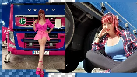 EXCLUSIV VIDEO | Șoferița Barbie de România poartă decolteu adânc, se îmbracă în roz și conduce TIR-uri. ”Aveam un vecin care mă plimba cu camionul”