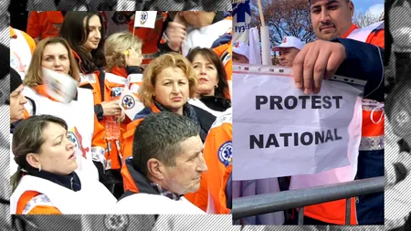 EXCLUSIV VIDEO | Sute de angajați de la Ambulanță au ieșit în stradă. ”Lucrăm pe mașini din 2006, care au adunat un milion de kilometri. Reparațiile nu mai oferă siguranță pentru pacienți”