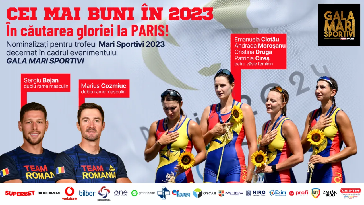 Gala Mari Sportivi ProSport 2023. Aurul, aproape! Ținem pumnii la JO echipajelor de canotaj duble rame masculin și patru vâsle feminin
