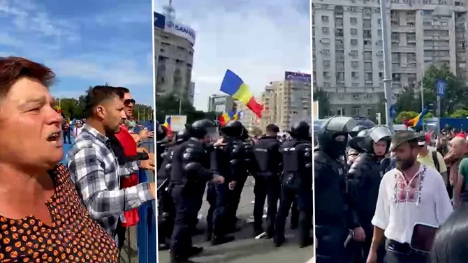 Bătaie în toată regula între ciobani și jandarmi la Victoriei. Protestatarii au ocupat piața și au blocat circulația, jandarmii au intervenit cu gaze și bastoane