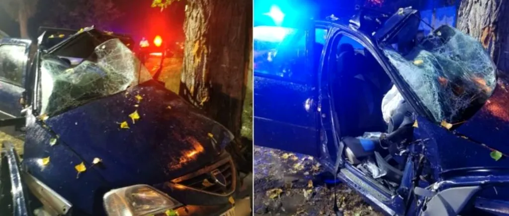 FOTO| Un șofer de 19 ani a murit, iar prietenul său se zbate între viață și moarte, după ce au intrat cu mașina într-un copac