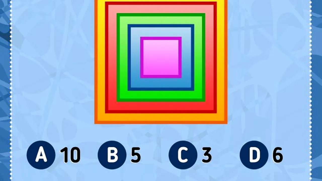 Test de inteligență | Câte PĂTRATE sunt în total în această imagine: 10, 5, 3 sau 6?