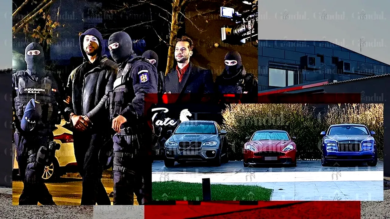 Sechestru pe 16 mașini ale fraților Tate. Ce BOLIZI de milioane de euro au fost luați de la britanicii acuzați că au exploatat sexual 34 de victime