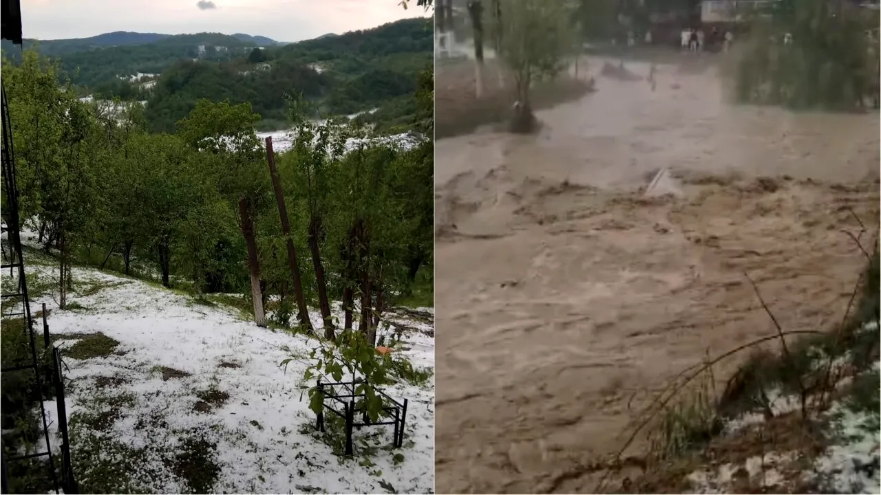 VIDEO | Ploile torențiale și GRINDINA au făcut ravagii în prima zi de Paște. Imagini cumplite!