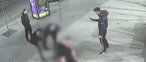 Bătaie ca-n filme chiar vizavi de Primăria Arad: Agenți de pază, filmați în timp ce „rupeau” în bătaie un bărbat care îl înjunghiase pe unul dintre ei