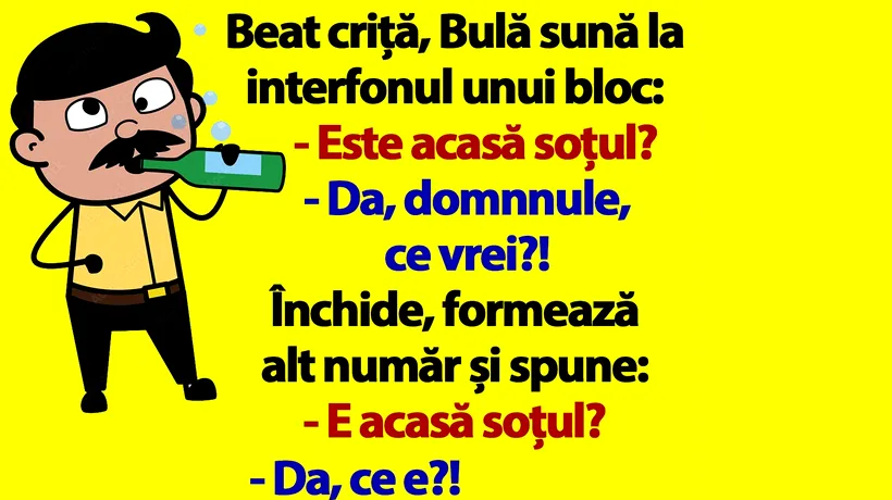 BANC | Beat criță, Bulă sună la interfonul unui bloc: E acasă soțul?