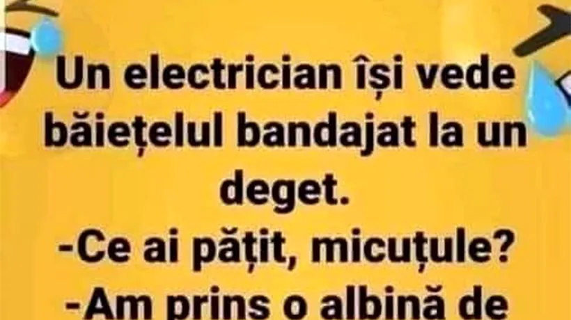 Bancul de joi | Un electrician își vede băiețelul bandajat la un deget