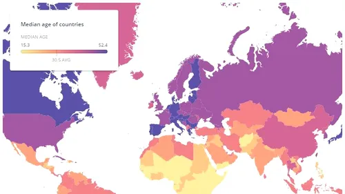 Harta vârstei medii a populației din țările lumii. Ce loc ocupă România