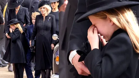 FOTO | Prințesa Charlotte a izbucnit în lacrimi la înmormântarea străbunicii ei, Regina Elisabeta a II-a. A fost consolată de mama ei, Kate