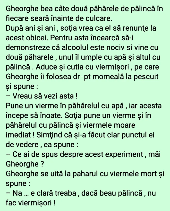 Bancul de sâmbătă | Gheorghe și cele două păhărele de pălincă