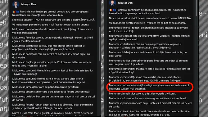 GAFĂ de comunicare a lui Nicușor Dan. Mulțumirile pentru minoritățile sexuale și religioase, șterse și apoi adăugate din nou: „Penibile”