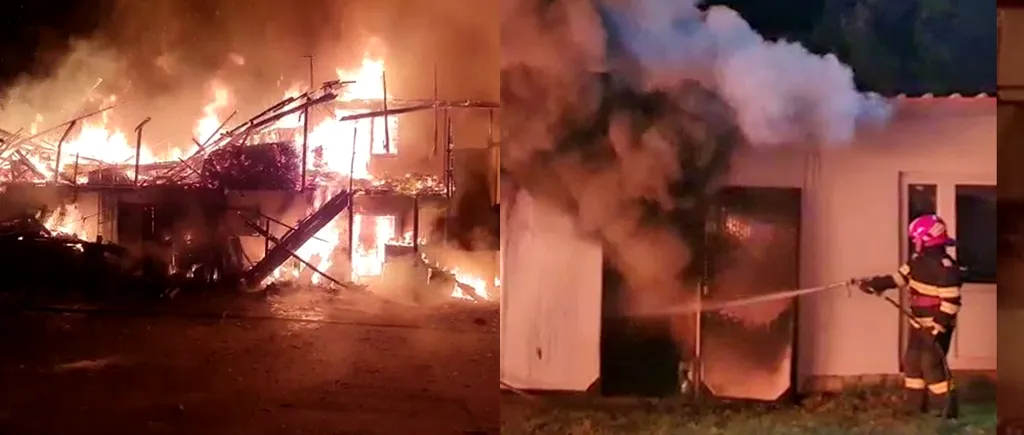 VIDEO | Incendiu puternic la o anexă a unei mănăstiri din judeţul Argeş, unde erau depozitate materiale combustibile