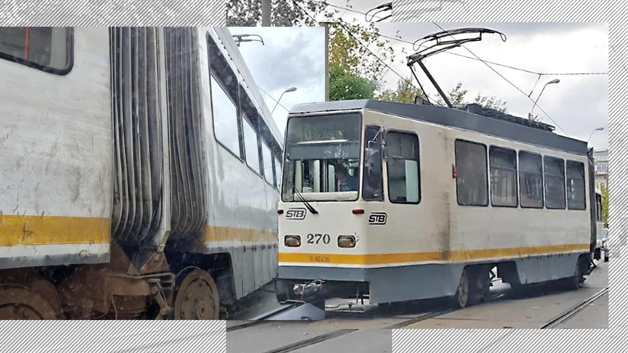 Încă un tramvai a deraiat în București. Aproape că s-a rupt în zona burdufului. De ce poate fi MORTAL să staționezi în acel loc