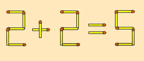 TEST IQ | Corectați 2 + 2 = 5, mutând un singur băț de chibrit