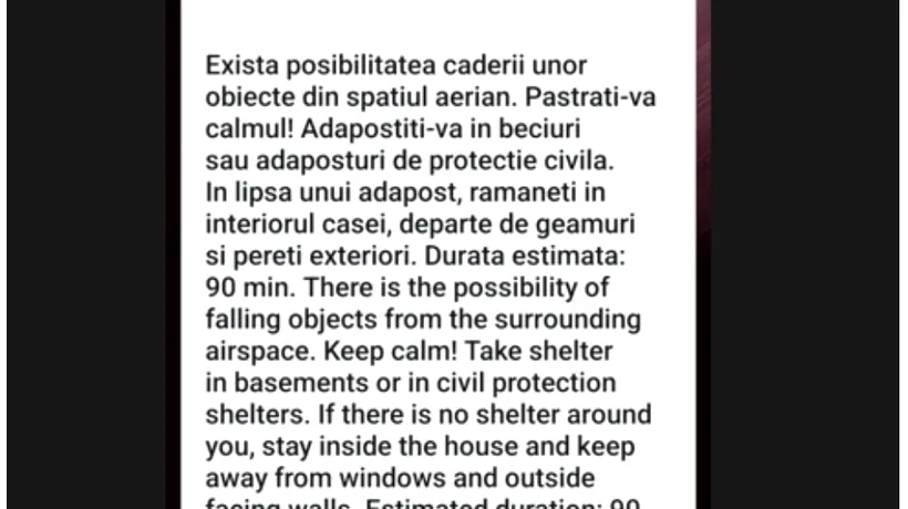 RO-Alert: Alertă EXTREMĂ în Constanța și Tulcea privind „posibilitatea căderii unor obiecte din spațiul aerian”. Clarificările ISU Tulcea