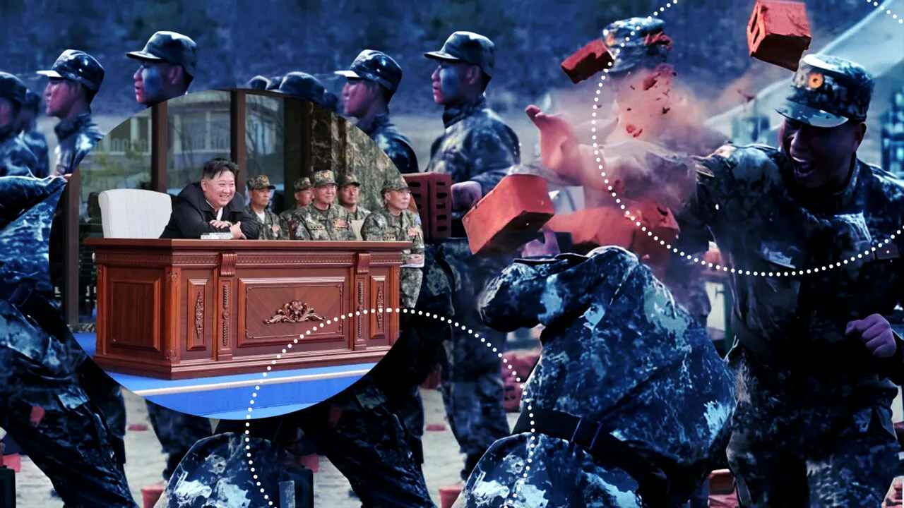 Imagini de la antrenamentele soldaților nord-coreeni. Militarii sparg cărămizi cu capul sub privirile lui Kim Jong Un