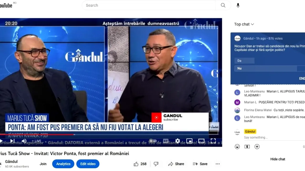 POLL Marius Tucă Show: „Nicușor Dan ar trebui să candideze din nou la Primăria Capitalei, chiar și fără sprijin politic?”