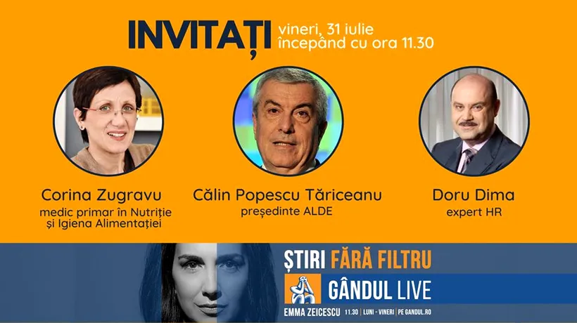 Președintele ALDE, Călin Popescu Tăriceanu, se află printre invitații Emmei Zeicescu la ediția Gândul LIVE de vineri, 31 iulie, de la ora 11.30