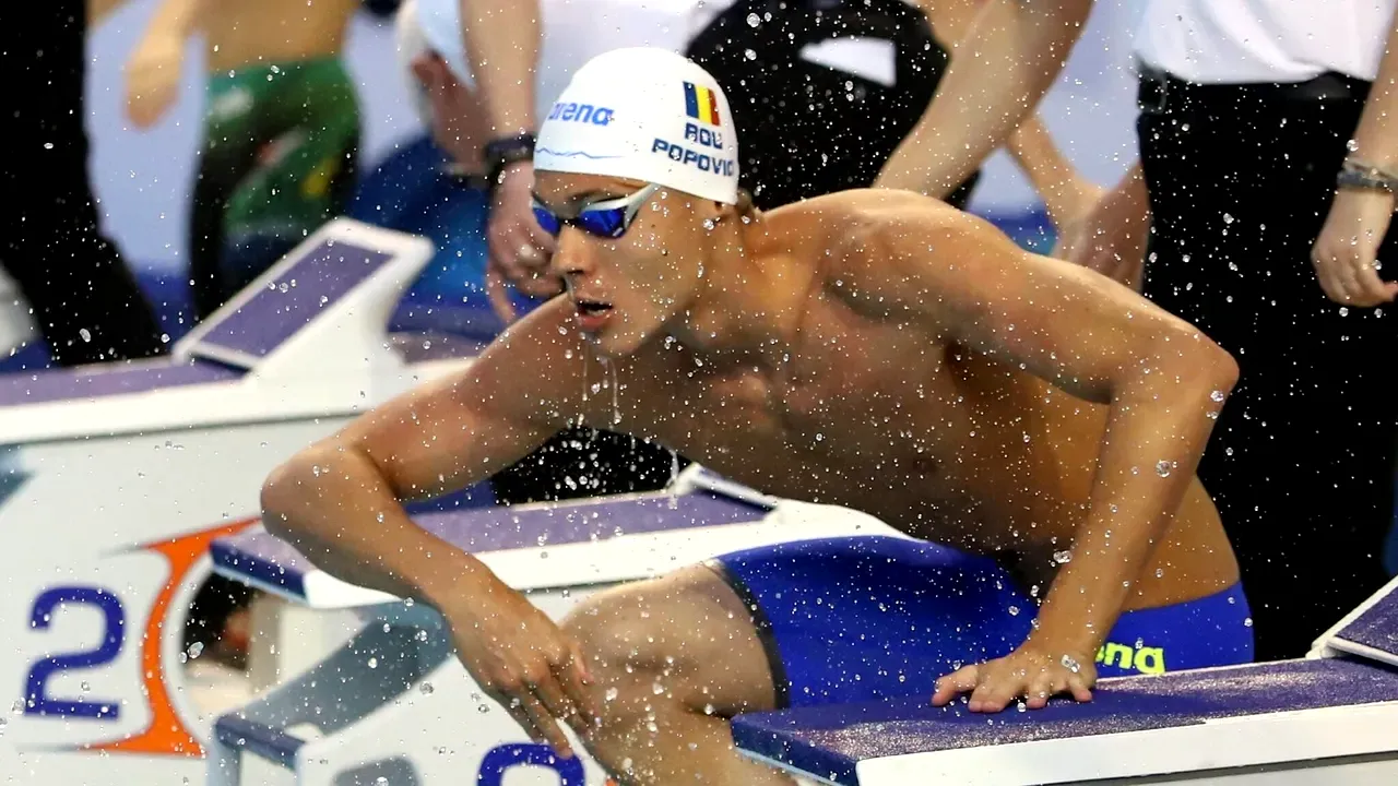 David Popovici, în finala probei de 100 de metri liber la Europene. Românul a stabilit recordul competiției în semifinale