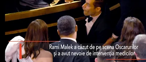 INCIDENT la OSCAR: Rami Malek A CĂZUT de pe scenă după ce a primit premiul pentru CEL MAI BUN ACTOR