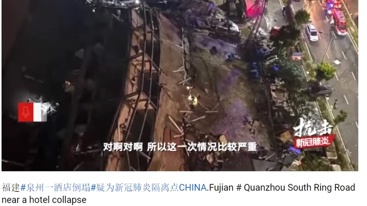 COVID-19. Un hotel din China, aflat în carantină, s-a prăbușit. Zeci de persoane, prinse sub dărâmături