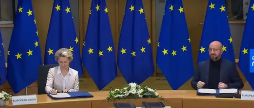 Acordul post-Brexit, semnat de președintele Comisiei Europene, Ursula von der Leyen, şi preşedintele Consiliului European, Charles Michel