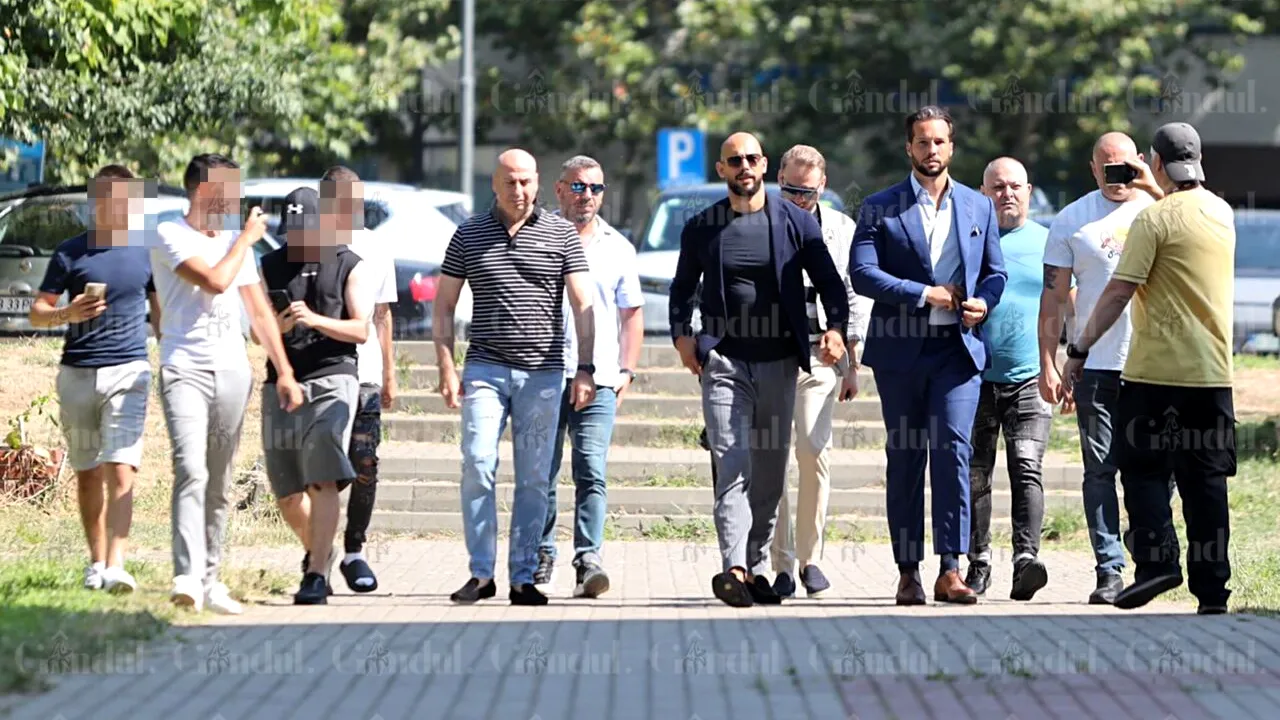 UPDATE | Frații Tate au venit la Tribunalul București flancați de o armată de bodyguarzi. Britanicii speră să scape de arestul la domiciliu - FOTO
