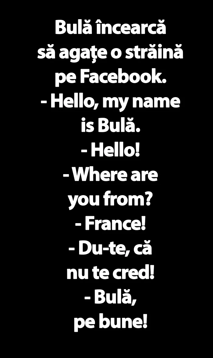 BANC | Bulă încearcă să agațe o străină pe Facebook