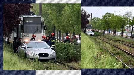 O mașină a rămas SUSPENDATĂ pe șine, în stația Fabrica de Glucoză. Tramvaiele liniilor 16 și 36 au întors la bucla Lacul Tei